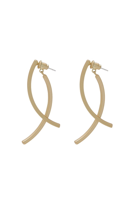 Drop Earrings for Women, 14K Gold Plated Double C Cross Curved Earrings with 925 Silver Post, Irregular Geometric Earring, Long Dangle Hoop Earring Gift for Women