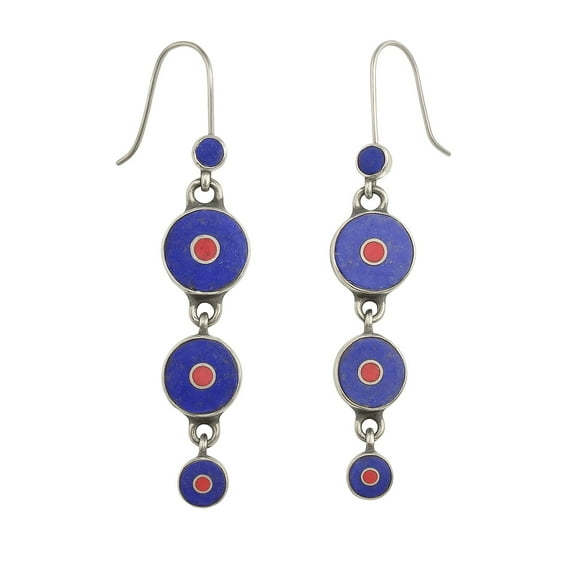 Drop Earrings for Women, Ethnic Designer Handmade Jewelry, Lapis Lazuli Gemstone Inlay Boho Fashion Earrings