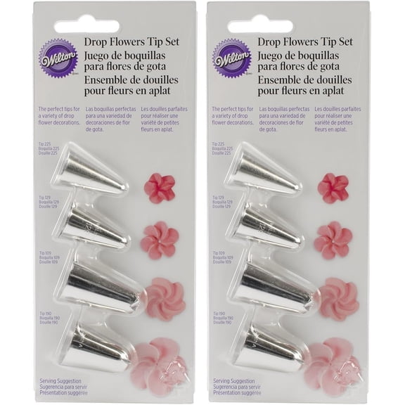 Drop Flower Decorating Piping Tip Set, 4 piece set (Pack of 2)