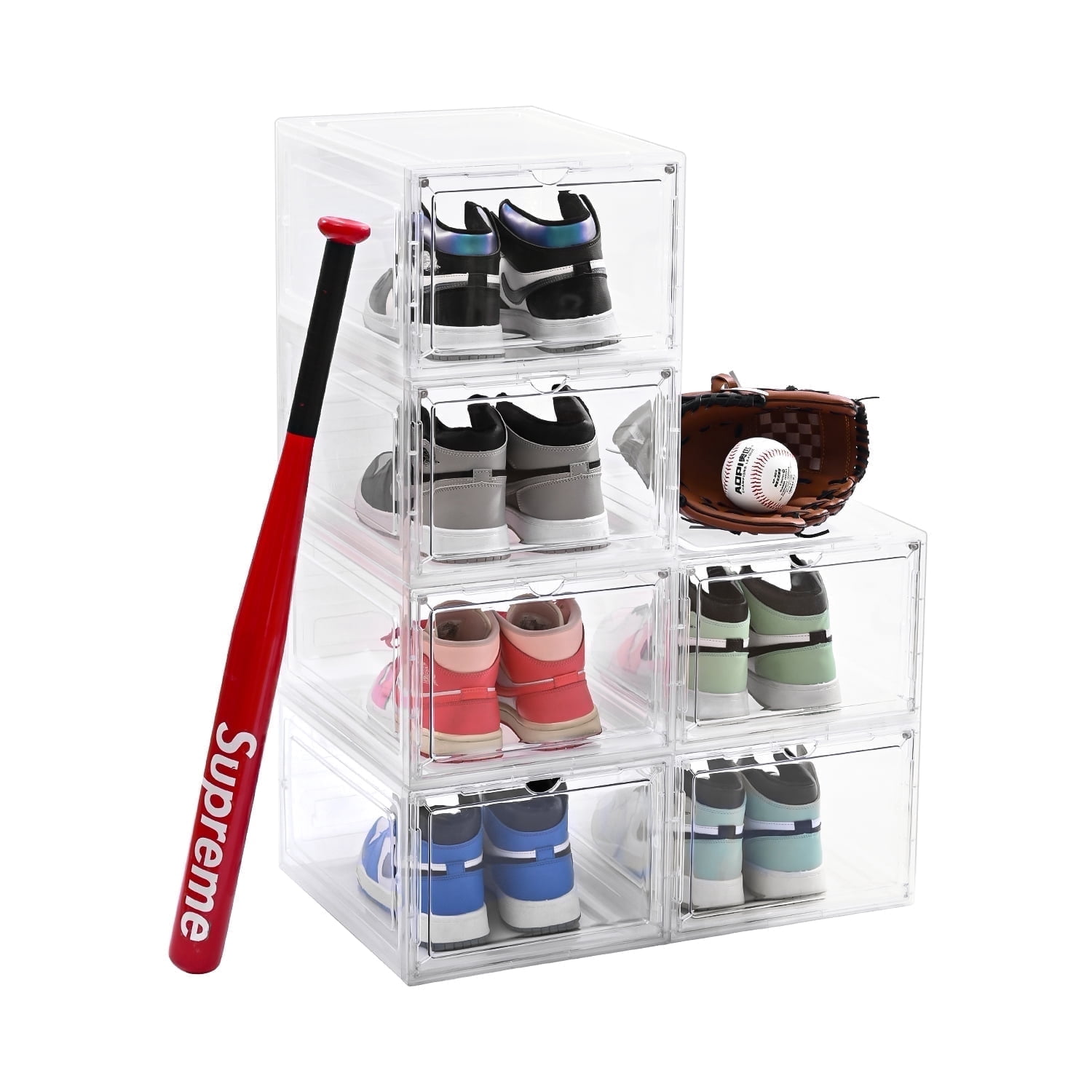 Uni HIMO 6 pack Drop Front Shoe Boxes Stackable 13 5x10 5x7 4in uni-himo-6-pack-drop-front-shoe-boxes-stackable-13-5x10-5x7-4in
