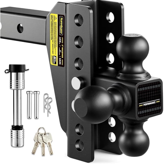 Drop Hitch Adjustable Trailer Hitch, Tow Hitch with 6-Inch Drop/ for  (12,500 LBS GTW), Adjustable Drop Hitch Fits 2-Inch Receiver, Trailer Hitches with Double Anti- Pins Locks