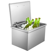 Drop in Ice Chest,20" L x 14" W x 13" H Stainless Steel Ice Cooler Commercial Ice Bin with Hinged Cover,Outdoor Kitchen Ice Bar,Outdoor Kitchen Ice Bar for Cold Wine Beer