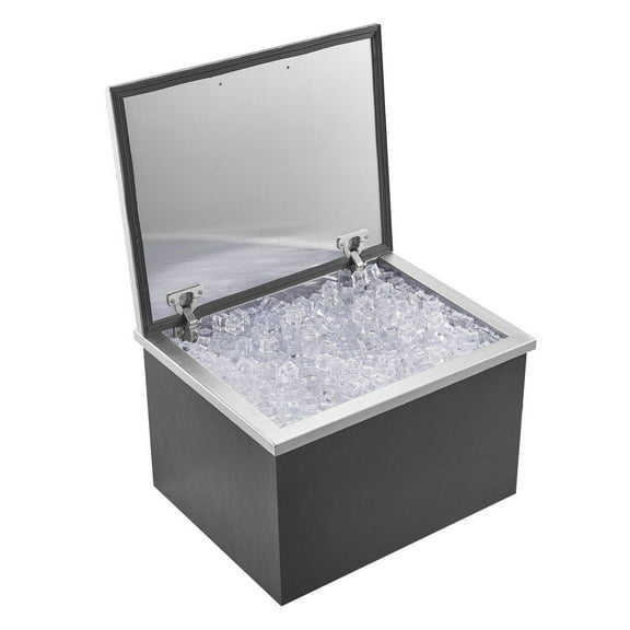 Drop in Ice Chest, 20"L x 16"W x 13"H Stainless Steel Ice Cooler, Commercial Ice Bin with Hinged Cover, 40 qt Outdoor Kitchen Ice Bar, Drain-pipe and Drain Plug Included, for Cold Wine Beer