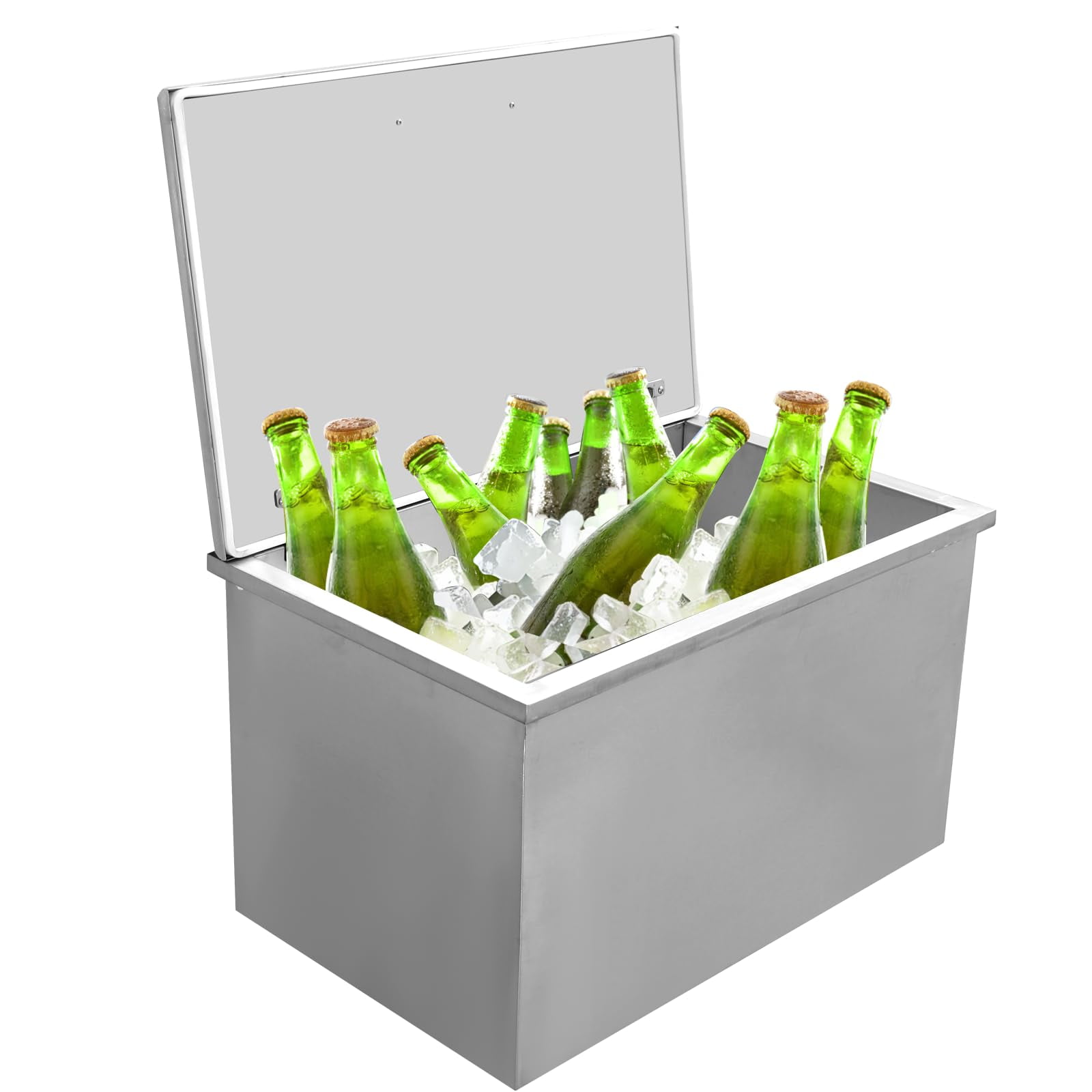 Drop in Ice Chest,304 Stainless Steel Drop in Cooler with Hinged Cover,Largh Capacity Outdoor Kitchen Ice Bar with Drain-pipe and Drain Plug Drop in for Cold Wine Beer