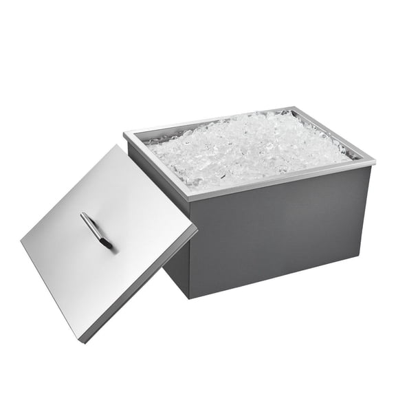 Drop In Ice Chest, 45.3 Quart Stainless Steel Cooler - Outdoor Kitchen Bar Ice Bin with Drain - 22" x 17" x 12", Pot Lid Included for Wine, Beer & Beverages