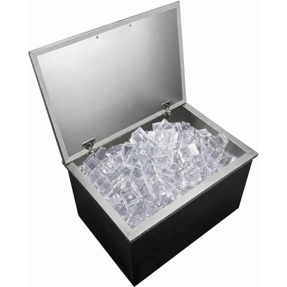 Drop in Ice Chest, Large Capacity Stainless Steel Party Cooler | Commercial Drop In Ice Bin with Lid, Drain-pipe and Drain Plug Included, for Indoor Outdoor Patio