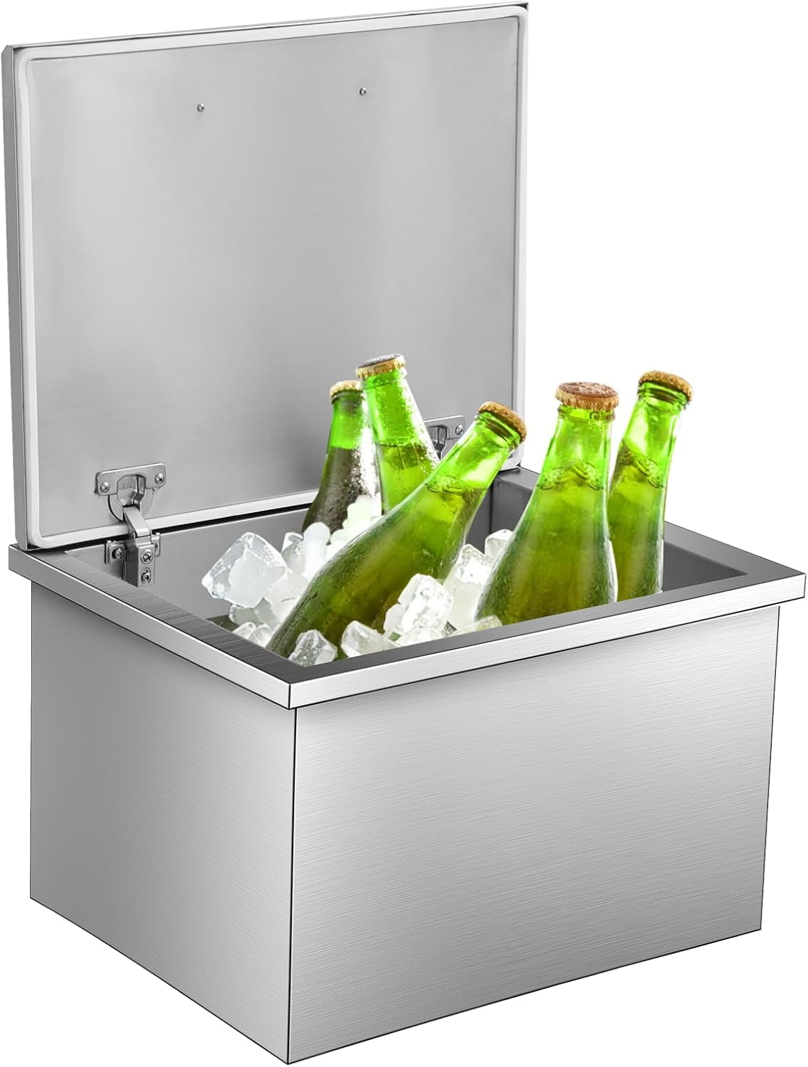 Drop in Ice Chest, Stainless Steel Ice Cooler, Commercial Ice Bin with Cover for Cold Wine Beer, Outdoor Kitchen Ice Bar with Drain-Pipe and Drain Plug