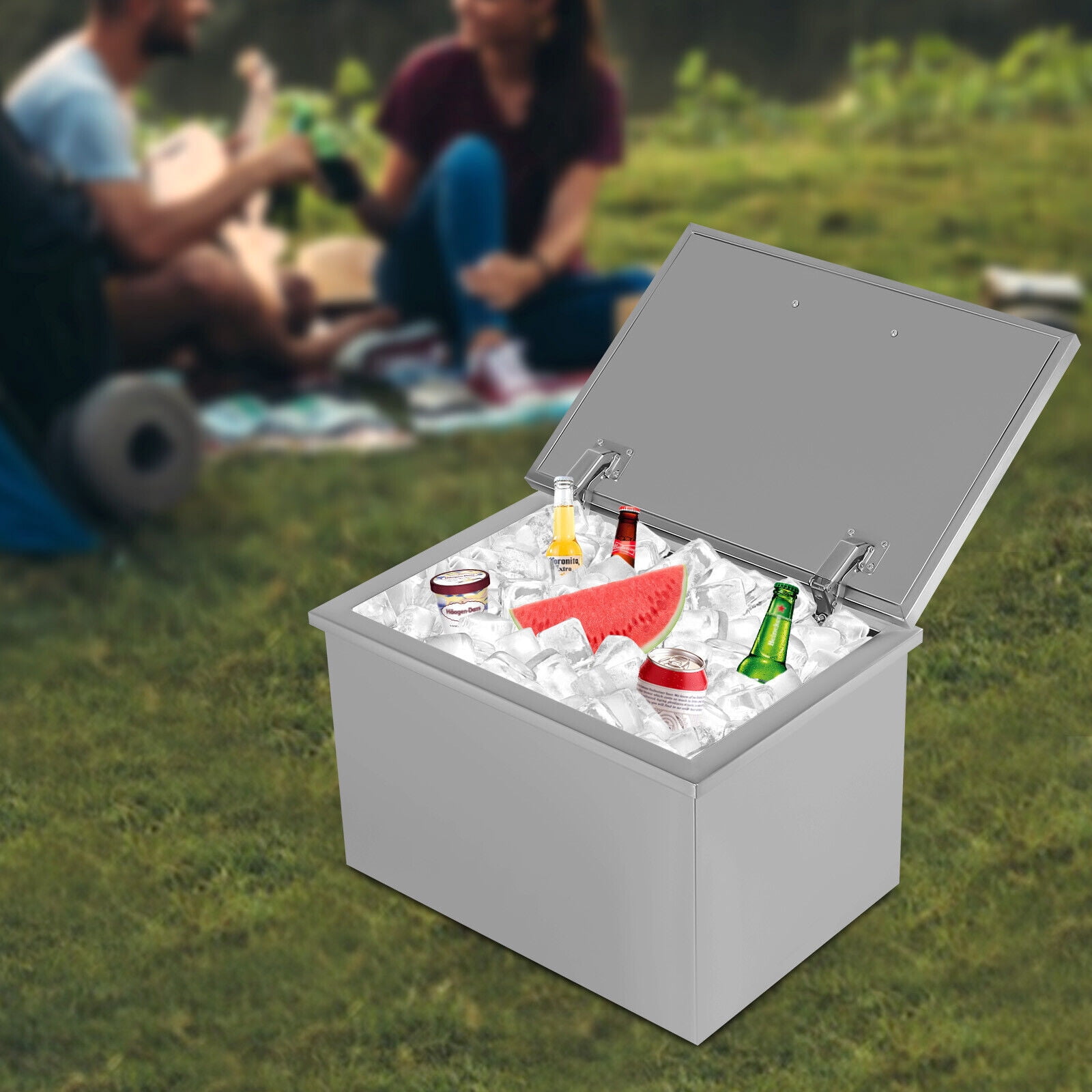Drop In Ice Chest Ice Bin Beer Wine Chiller Stainless Steel Cooler 20*14*13inch