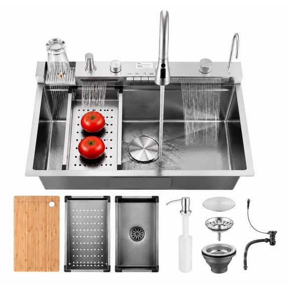 Drop In Kitchen Sink 30 Inch Single Bowl, Top Mount Stainless Steel Kitchen Sink, Deep Rust Resistant Kitchen Sink with Noise Reduction