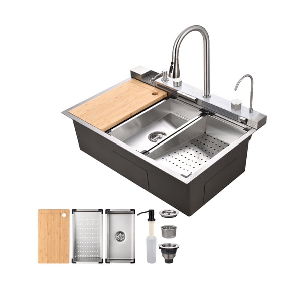 Drop In Kitchen Sink 33 Inch Single Bowl, Top Mount Stainless Steel Kitchen Sink, Deep Rust Resistant Kitchen Sink with Noise Reduction