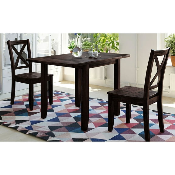 Drop Leaf Breakfast Nook Table With 2 Chairs. 3 Dining For Small Areas. Solid Wood Construction Tops. Space Design. Easy To Assemble. 47.3x29.5x29.5inch Table, 17.5x17.3x38.2inch 250lbs Capacity.