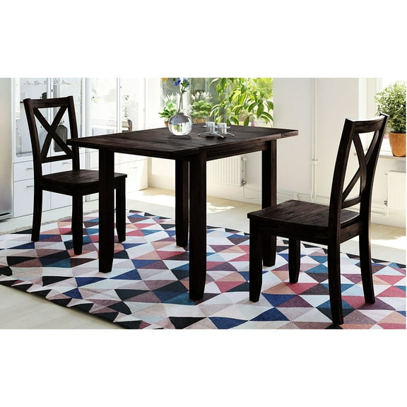 Drop Leaf Breakfast Nook Table With 2 Chairs. 3 Dining For Small Areas. Solid Wood Construction Tops. Space-saving Design. Easy To Assemble. 47.3x29.5x29.5inch Table, 17.5x17.3x38.2inch 250lbs