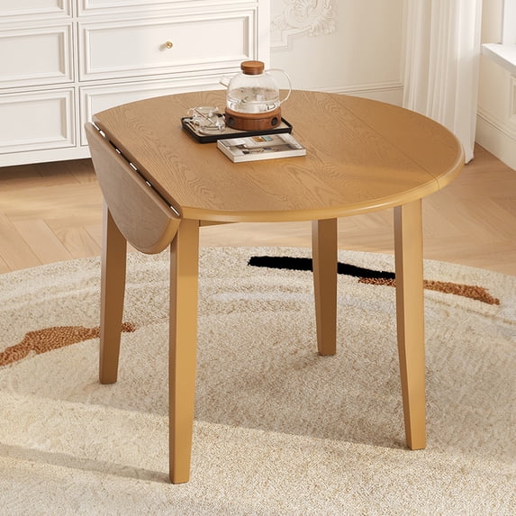 Drop Leaf Dining Table, Legahome 42" Extendable Round Kitchen Table for 4, Solid Wood Folding Dining Table, Dining Room Table Dinner Table for Kitchen, Breakfast Nook, Brown (Only Table)
