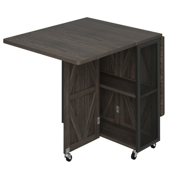 Drop-Leaf Folding Dining Table - Space-Saving Design with 2 Storage Racks, Extendable for Kitchen/Office/Living Room, Perfect for Small Apartments