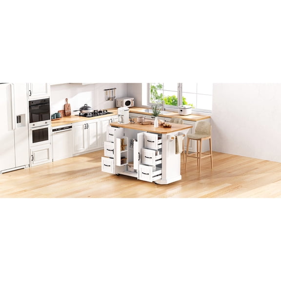 Drop Leaf Kitchen Island with Adjustable Shelves & Towel Rack | In Kitchens, Stores Items & Keeps Towels Neat