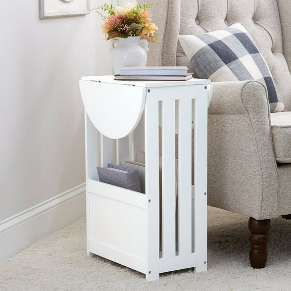 Side Table with Drop Leaf Top and Magazine Holder - 24"H