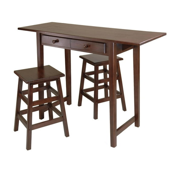 Drop Leaf Table & 2 Stools Wood Dining Set " Cappuccino Finish