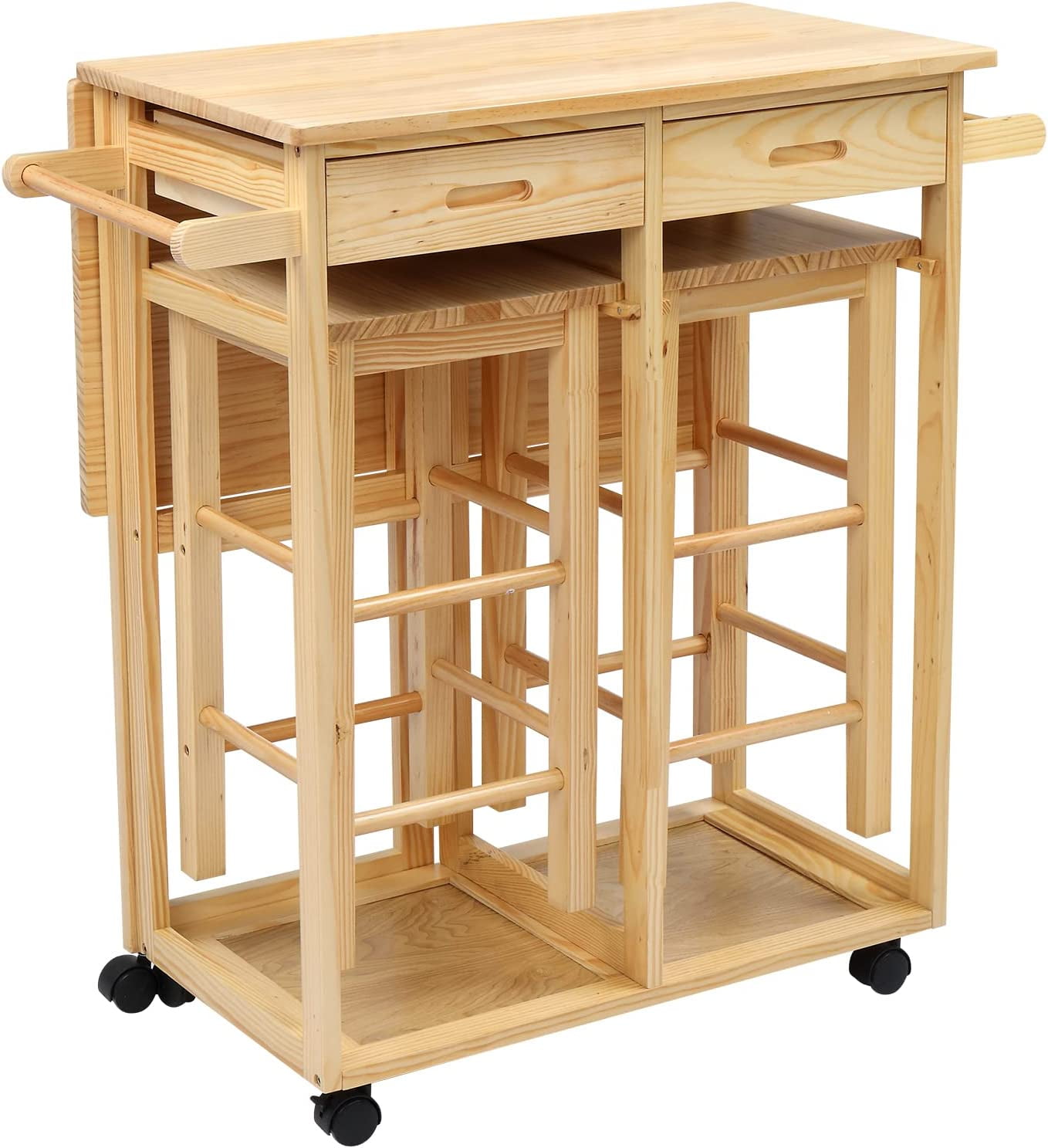 Drop Leaf Table with 2 Square Stools and 2 Drawers Solid Wood Kitchen ...