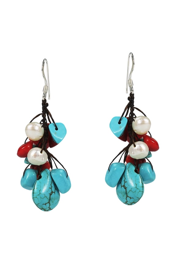 Drop Multi-Color Mix Stones Sterling Silver Dangle Earrings