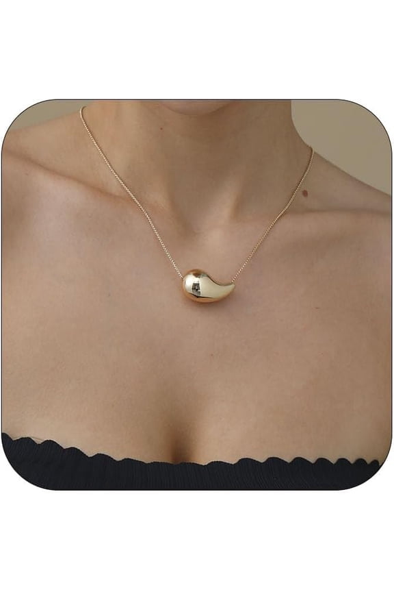 Drop Necklace Dupes Teardrop Dainty 14k Gold Plated Water Drop Hypoallergenic Pendant Necklace for Women