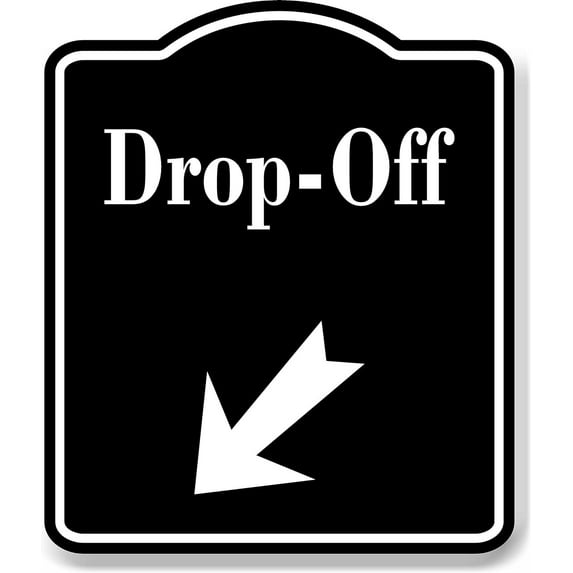 Drop-Off 45 Degree Down Left Arrow BLACK Aluminum Composite Sign, 8.5"x10"