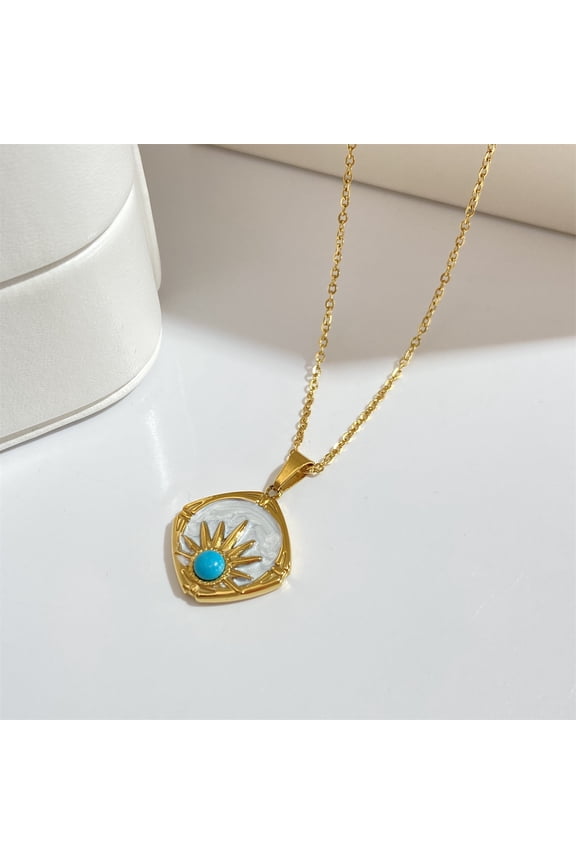 Drop Oil Pearl Color Blue Turquoise Sun Pendant Necklace