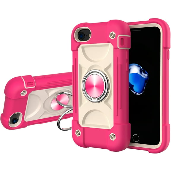 Drop Proof Case for iPhone 6 Plus/ iPhone 6S Plus (5.5"), Allytech 360°Metal Rotating Ring Holder Kickstand Built-in Magnetic Car Mount Heavy Duty Hard PC Soft Silicone Shockproof Case, Hot Pink