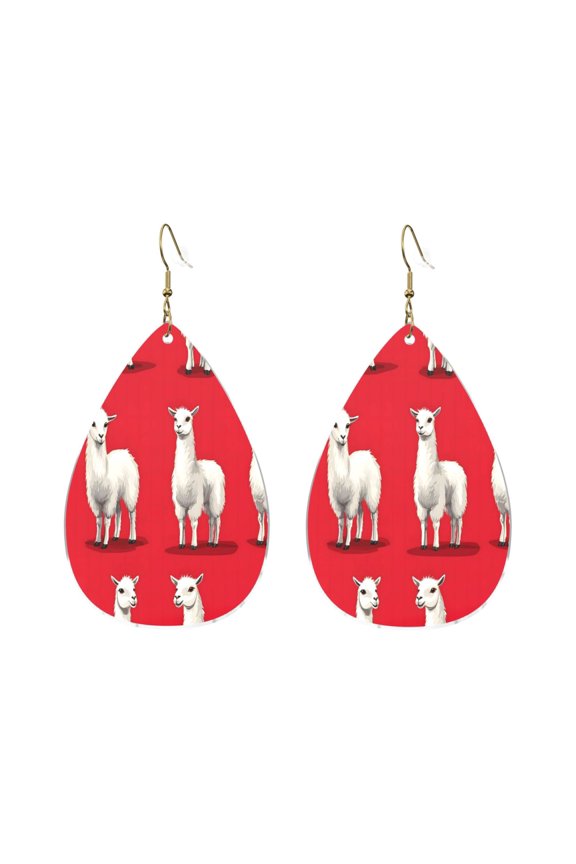 Drop Shaped Acrylic Earrings Modern Chic Dangle Earrings For Sensitive Ears Easy To Wear For Girlfriend Wife Friend Alpaca On A Red Background