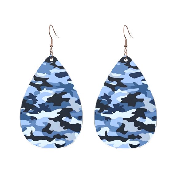 Drop Shaped Acrylic Earrings Modern Chic Dangle Earrings For Sensitive Ears Easy To Wear For Girlfriend Wife Friend Vector Camouflage Pattern Blue_4