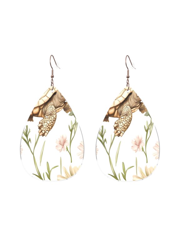Drop Shaped Acrylic Earrings Modern Chic Dangle Earrings For Sensitive Ears Easy To Wear For Girlfriend Wife Friend Art Turtle