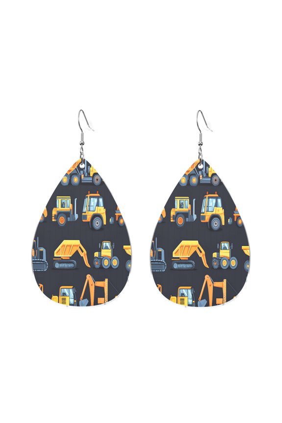 Drop Shaped Acrylic Earrings Modern Chic Dangle Earrings For Sensitive Ears Easy To Wear For Girlfriend Wife Friend Construction Engineering Vehicle