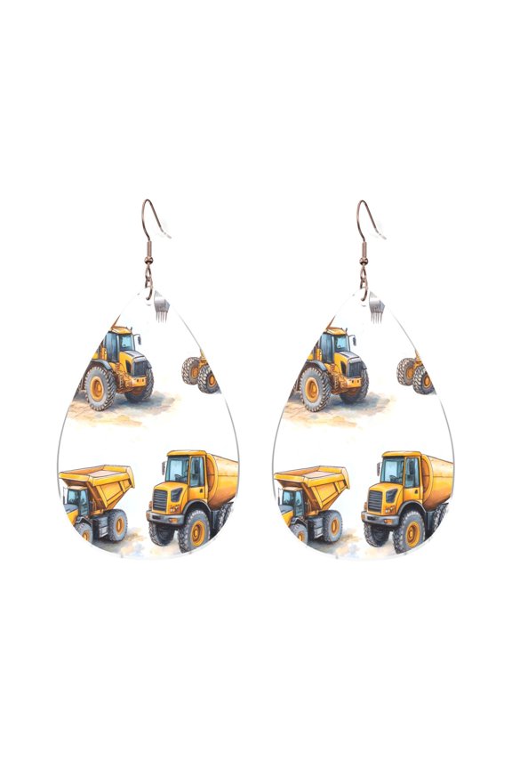 Drop Shaped Acrylic Earrings Modern Chic Dangle Earrings For Sensitive Ears Easy To Wear For Girlfriend Wife Friend Construction Vehicles