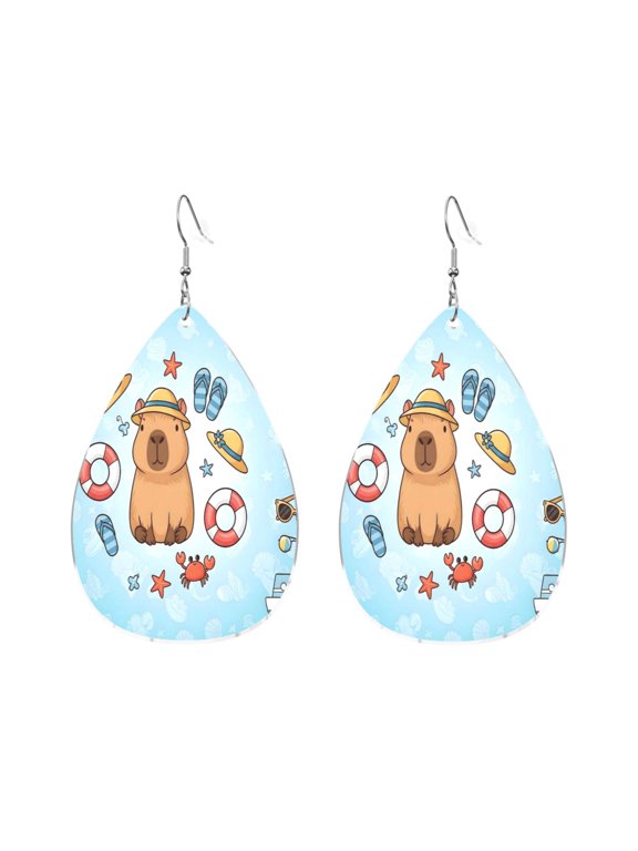 Drop Shaped Acrylic Earrings Modern Chic Dangle Earrings For Sensitive Ears Easy To Wear For Girlfriend Wife Friend Kawaii Capybara Beach (2)
