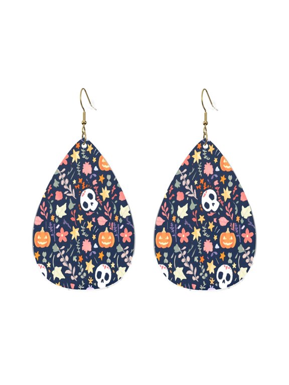Drop Shaped Acrylic Earrings Modern Chic Dangle Earrings For Sensitive Ears Easy To Wear For Girlfriend Wife Friend Skullhead Pumpkin Flower