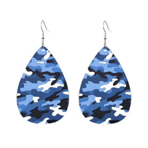 Drop Shaped Acrylic Earrings Modern Chic Dangle Earrings For Sensitive Ears Easy To Wear For Girlfriend Wife Friend Vector Camouflage Pattern Blue_2