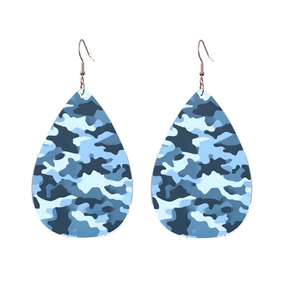 Drop Shaped Acrylic Earrings Modern Chic Dangle Earrings For Sensitive Ears Easy To Wear For Girlfriend Wife Friend Vector Camouflage Pattern Blue_3