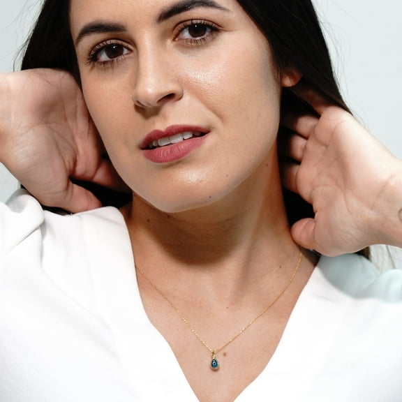 Drop Shaped Blue Evil Eye Necklace in 14 Karat Gold | Solid Gold Teardrop Evil Eye Necklace | Gold Blue Evil Eye Charm Jewelry for her