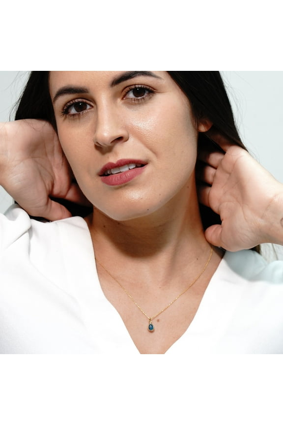 Drop Shaped Blue Evil Eye Necklace in 14 Karat Gold | Solid Gold Teardrop Evil Eye Necklace | Gold Blue Evil Eye Charm Jewelry for her