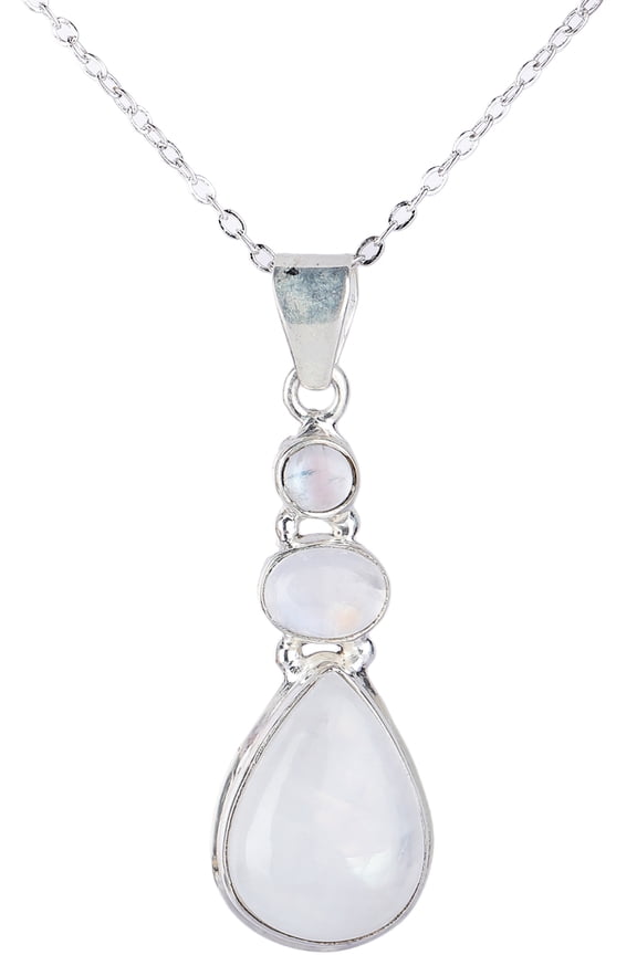 Drop Shaped Dangling Rainbow Moonstone (Cabochon) Studded Sterling Silver Pendant