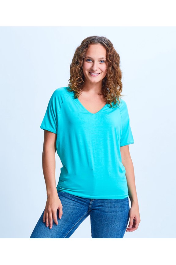 Drop Sholder Reglan Short Slv V Neck Top