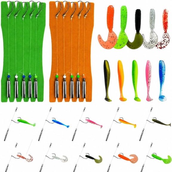 Drop Shot Rig Kit, Fishing Rigs 10 PCS Bass Fishing Rigs for Bass & Panfish, Includes Wacky Hooks(1#, 2#), Drop Shot Weights(1/8–3/8 oz), and 10 Lures