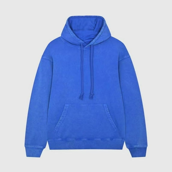 Drop Shoulder Blank Custom Logo Oversized Vintage hoodie Unisex Men Women Wholesale Acid Wash HOODIE (Blue,L)