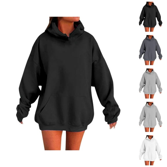 Drop Shoulder Hoodie Long Sleeve Essentials Hoodie Hooded Sweatshirt with Pockets Pullover Hoodies for Women