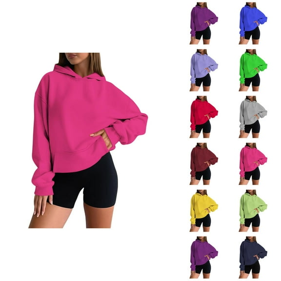 Drop Shoulder Hoodie Long Sleeve Solid Basic Hoodie Hooded Sweatshirt with Pockets Pullover Hoodies for Women