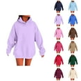 thumbnail image 1 of Drop Shoulder Hoodie Long Sleeve Solid Plain Hoodie Hooded Sweatshirt with Pockets Pullover Hoodies for Women, 1 of 6