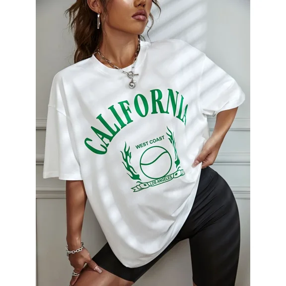 Drop Shoulder Letter & Graphic Print Tee