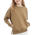 thumbnail image 1 of Drop Shoulder Sweatshirt for Girls, Big Girls Girls Sweatshirt Drop Shoulder Long Sleeve Top Ribbed Trim Fall Clothes Oversized Sweatshirt 3-14 Years Soft Fabric, Khaki 140, 1 of 4