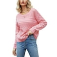 thumbnail image 1 of Drop Shoulder Textured Crochet Knit Classic Sweater for Women Pink Small, 1 of 5