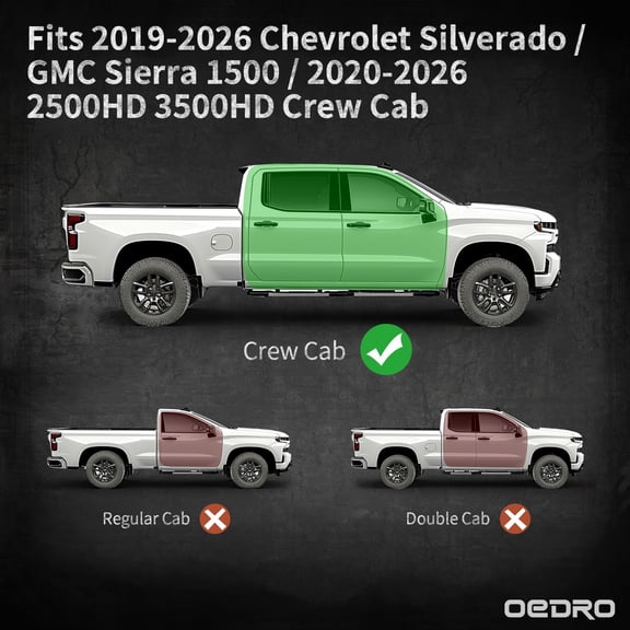 Drop Side Steps for 19-26 Silverado Sierra 1500 Crew Cab 2-Stair Running Boards