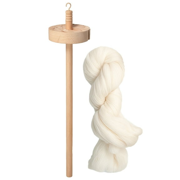 Drop Spindle Set for Wool Spinning, Hand-carved Wooden Spindle, Contains 0.1 lb / 50g Australian Wool Fiber, Great for Yarn Making and Hand Spinning